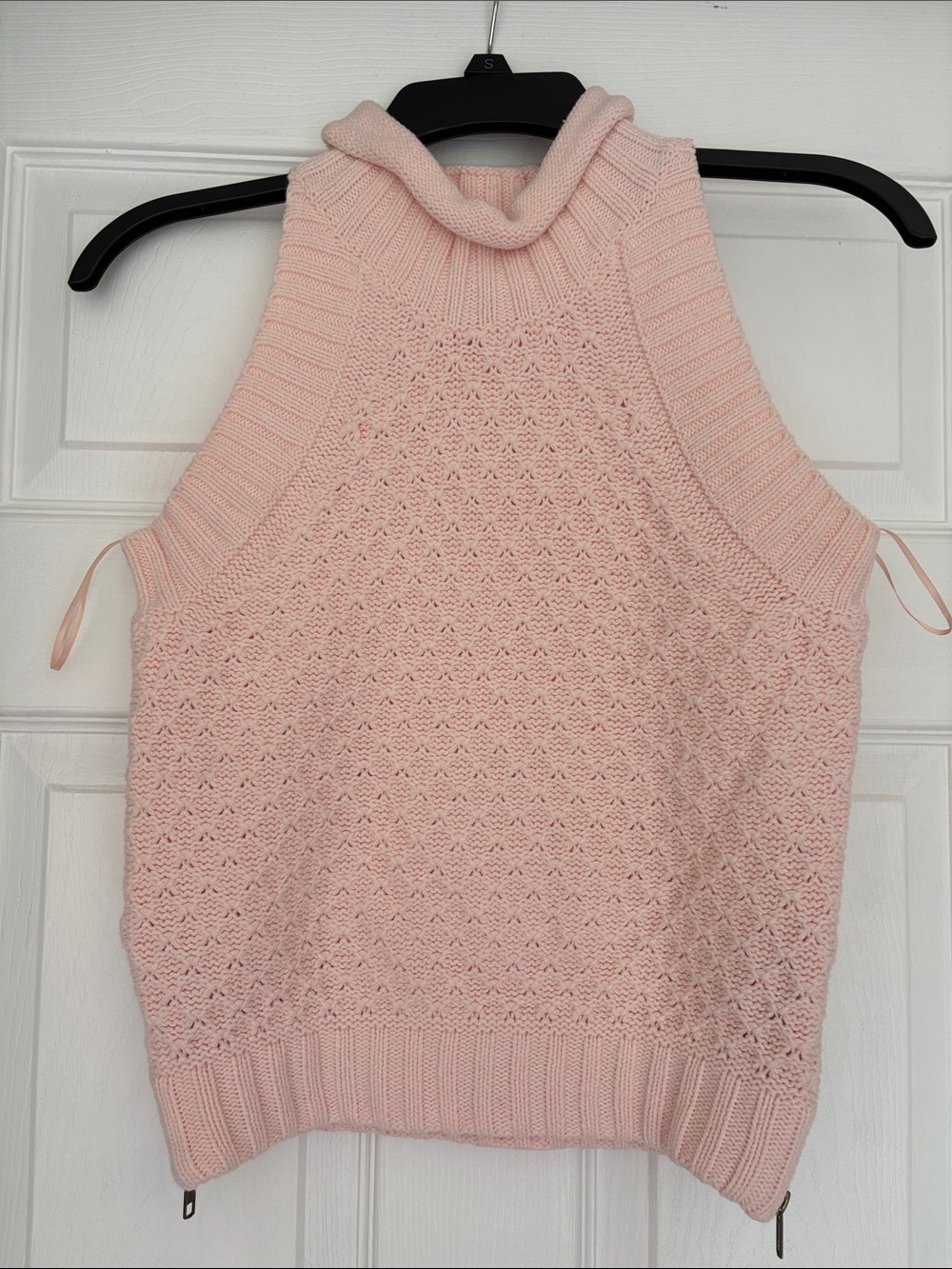 Sleeveless Pink Knit Turtleneck Sweater Vest
